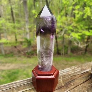 Amethyst wand in custom made wooden stand